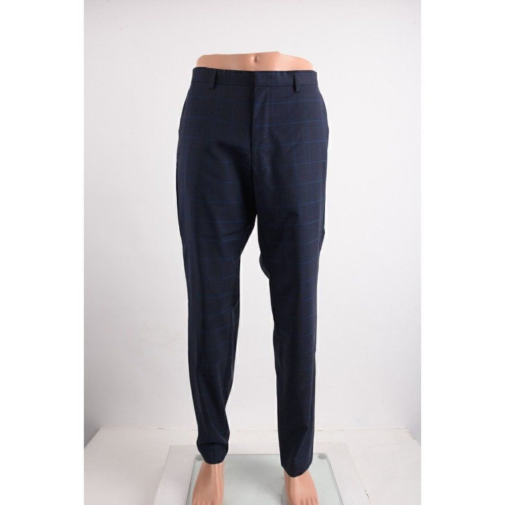 Hugo Boss Mens Wool Dress Pants Huge6 Genius5 slim fit Sz 42 Blue Checked NWOT